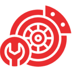 Car maintenance symbol in red and black.