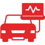 Red car with diagnostic monitor icon